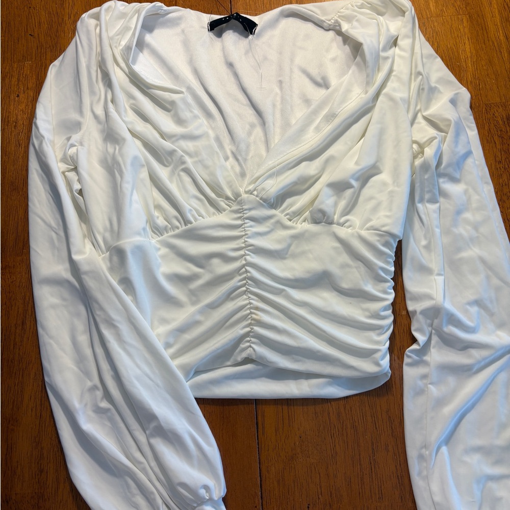 Chic White Ruched Women's Blouse